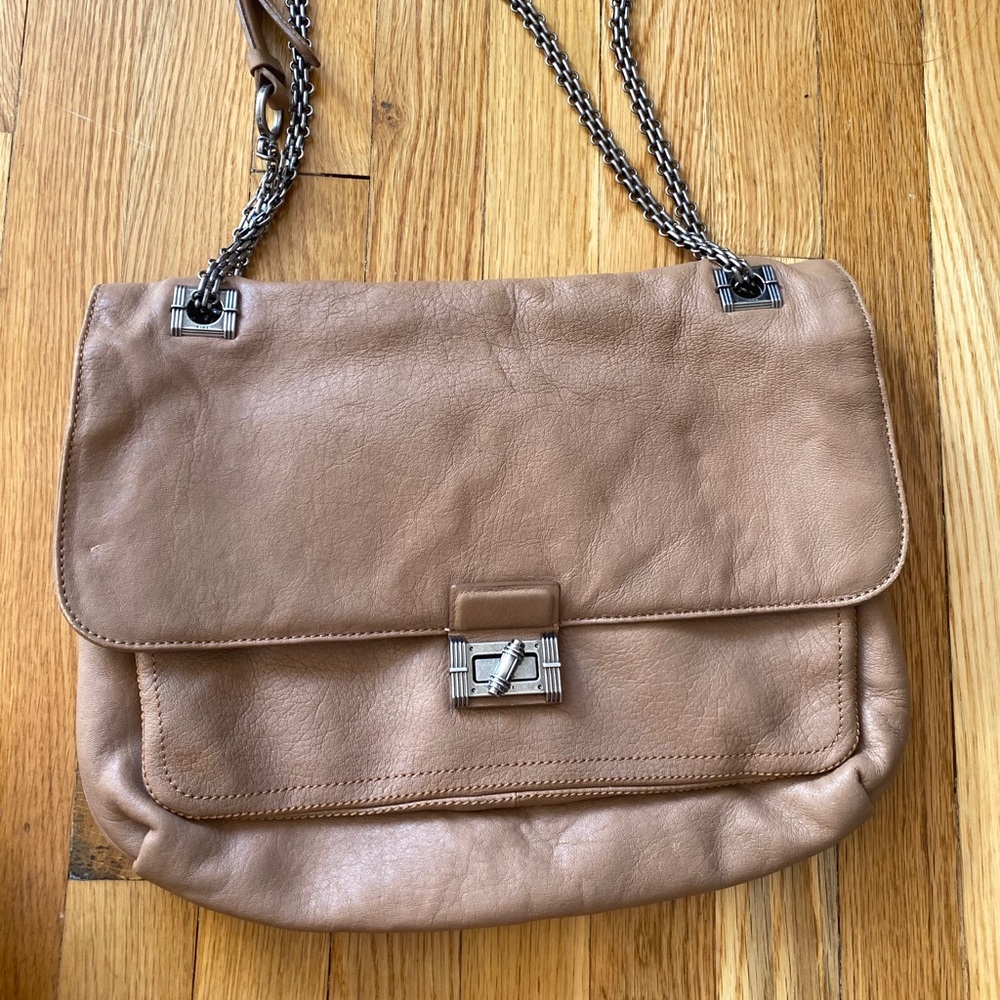 beige leather chain shoulder bag